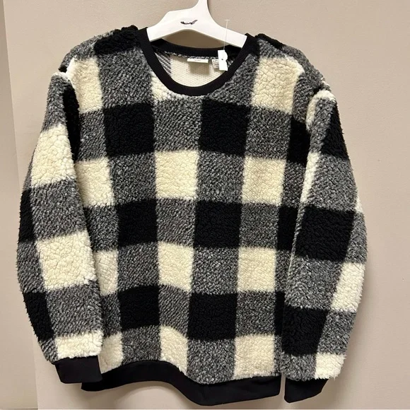Charlotte By Cato Sz L (14-16) Girls Sherpa Sweater Black Gray & White NWT - Picture 1 of 5